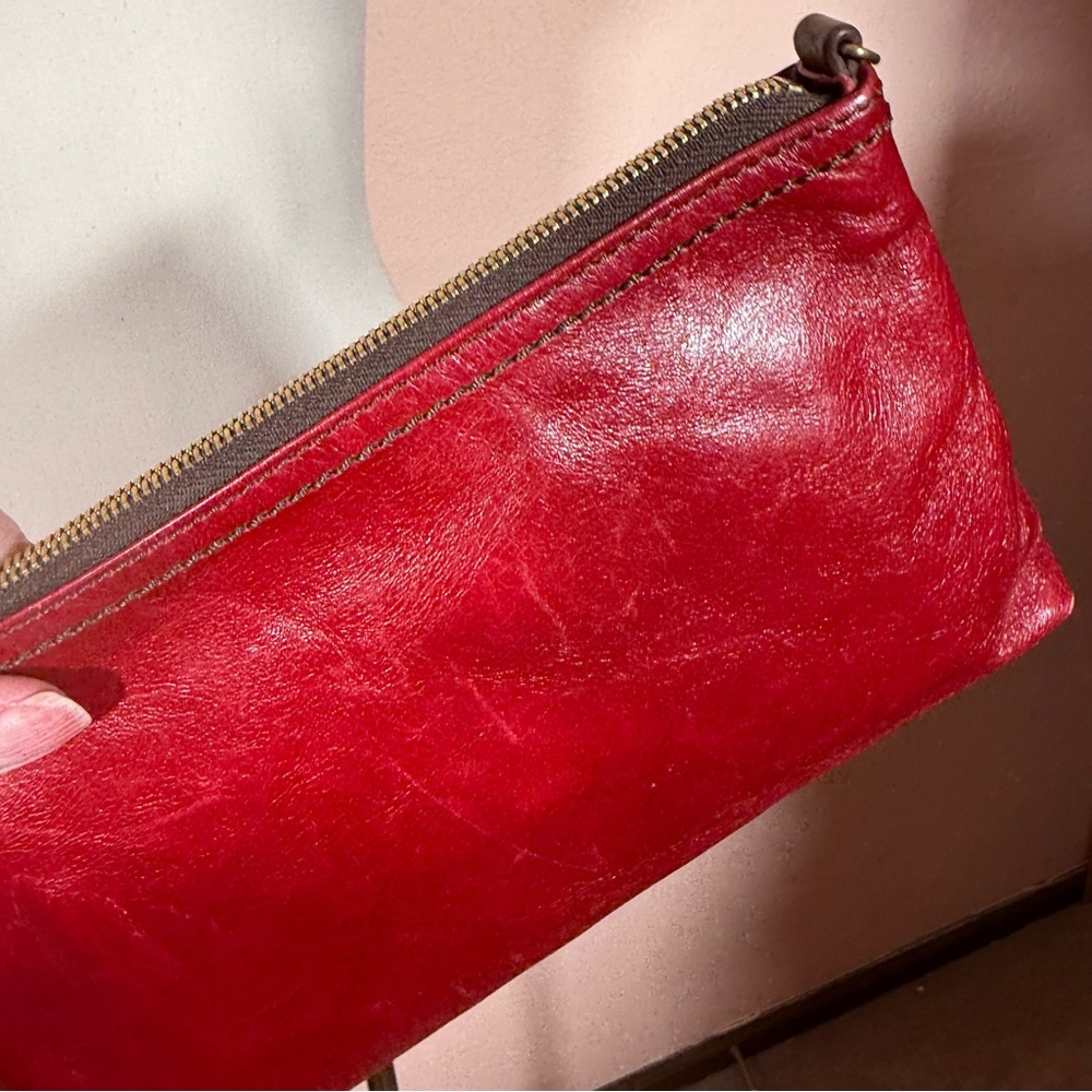 HOBO red leather zip top minimalist clutch southwestern - Picture 8 of 16